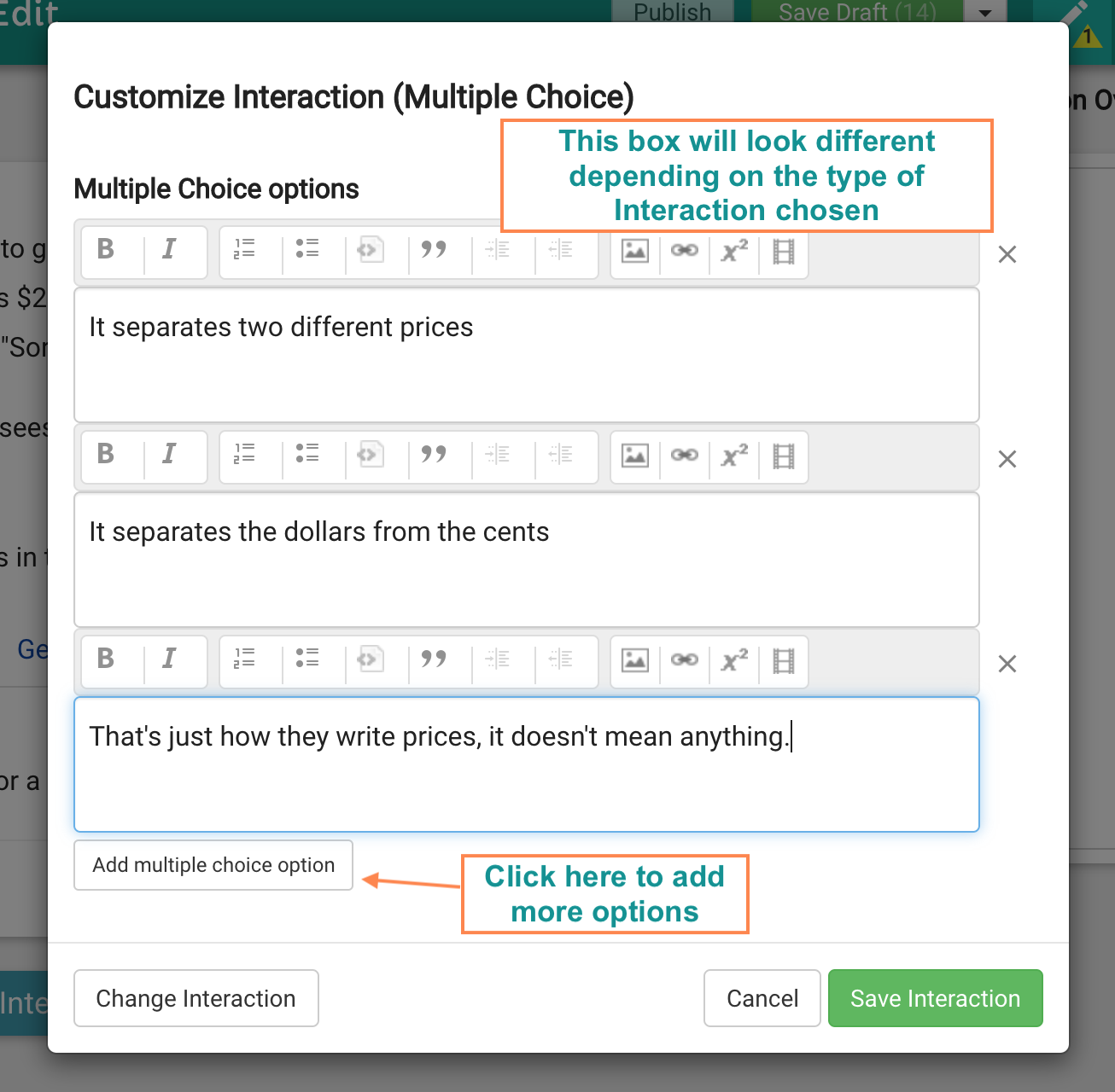 Customize Interaction box