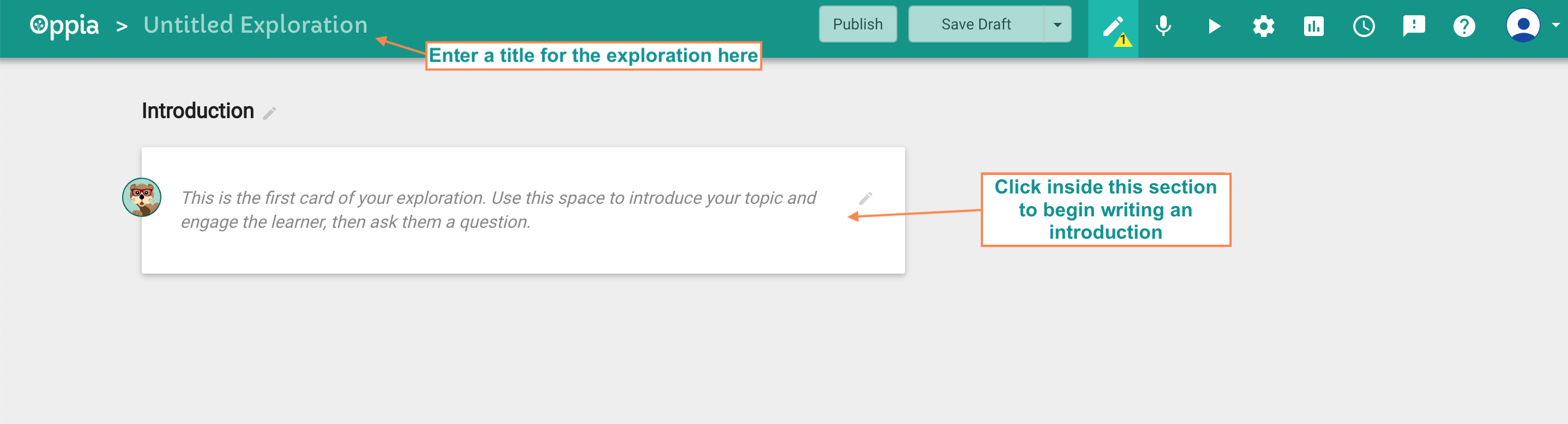 Exploration editor screen