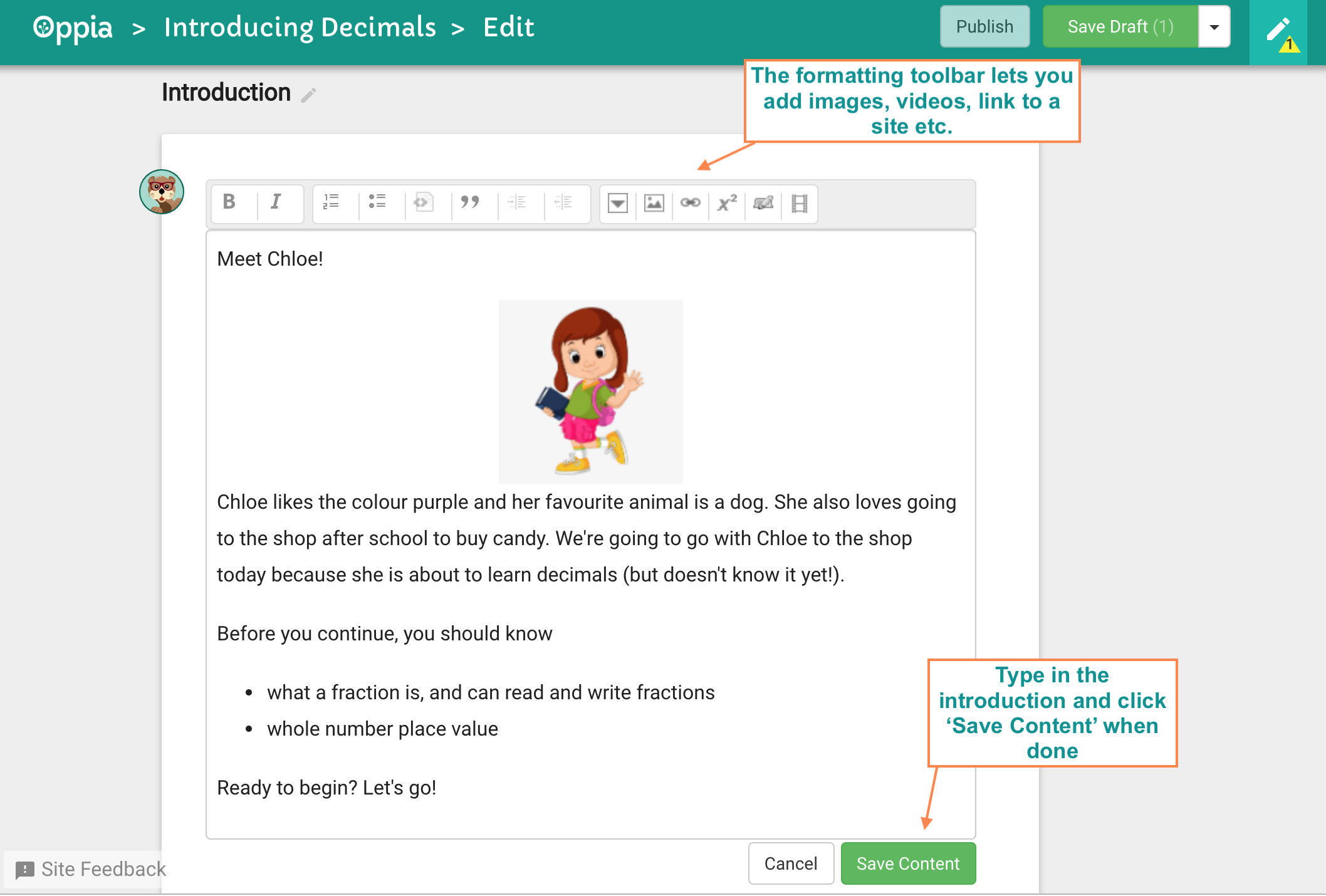 Creating the introduction card