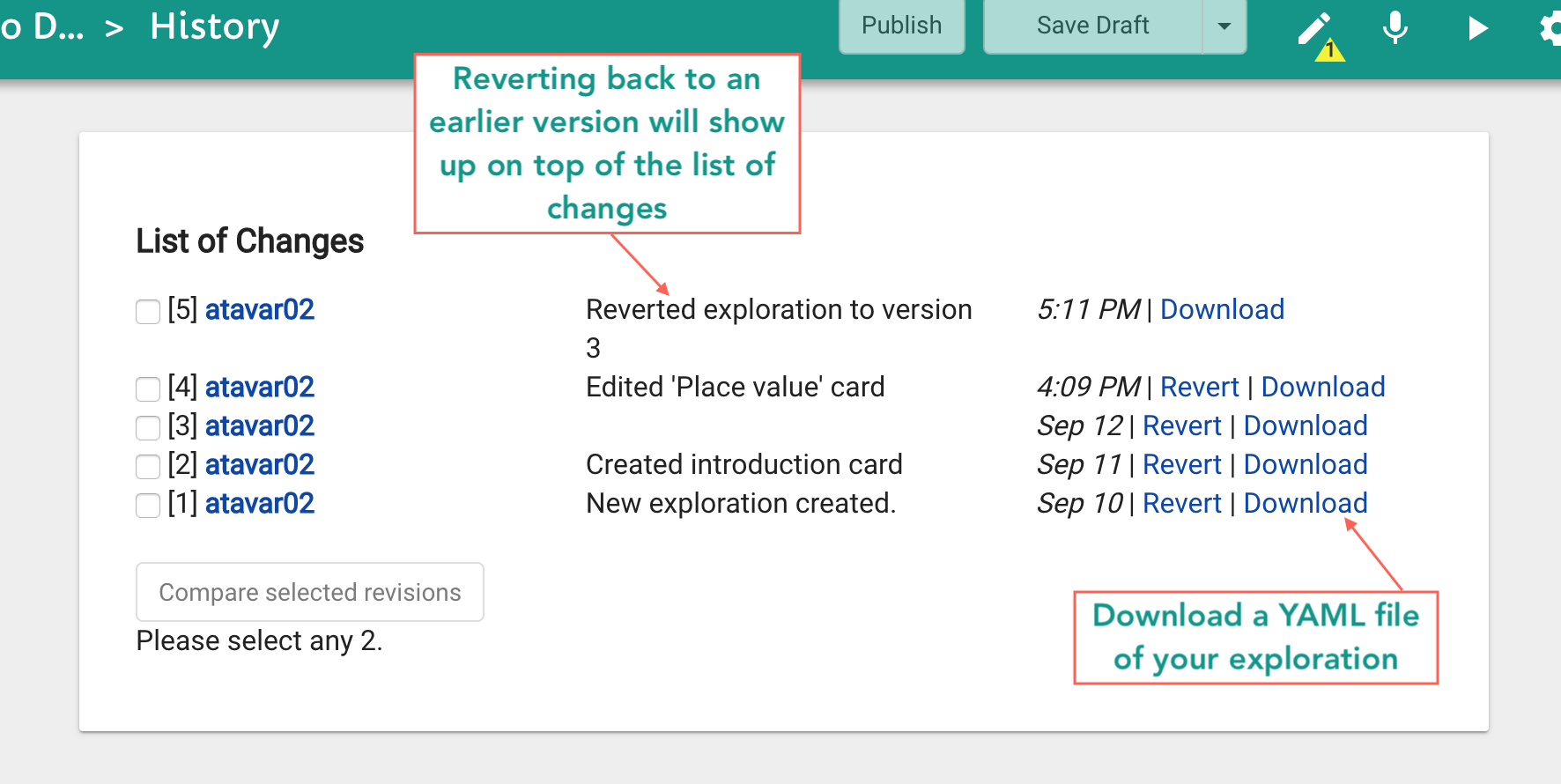 Reverting and downloading past verions
